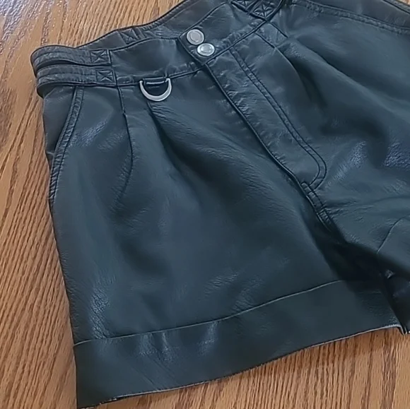 Free People Black Faux Leather High Waisted Shorts 2 - Picture 2 of 9